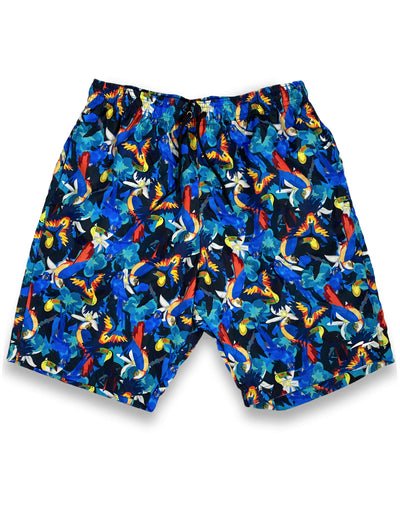 Outplay Cerro Boardshort Front view - Guacamaya and orchids print 