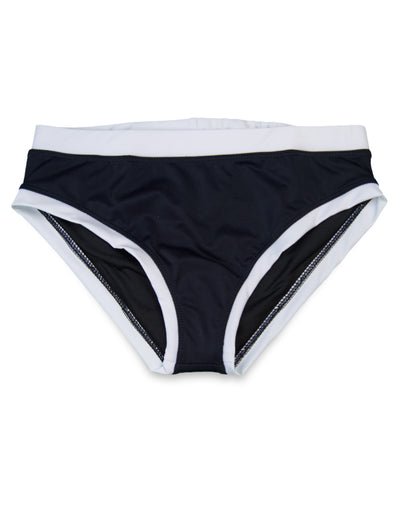 Outplay Playuelita solid color androgynous tomboy bikini bottom black and white front view