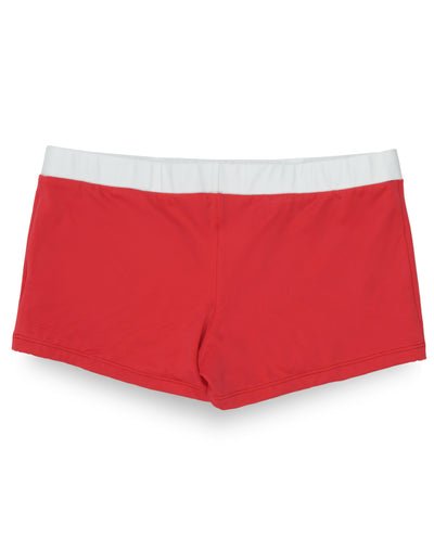 Outplay red gender neutral swimwear Tomboier swim shorts back view