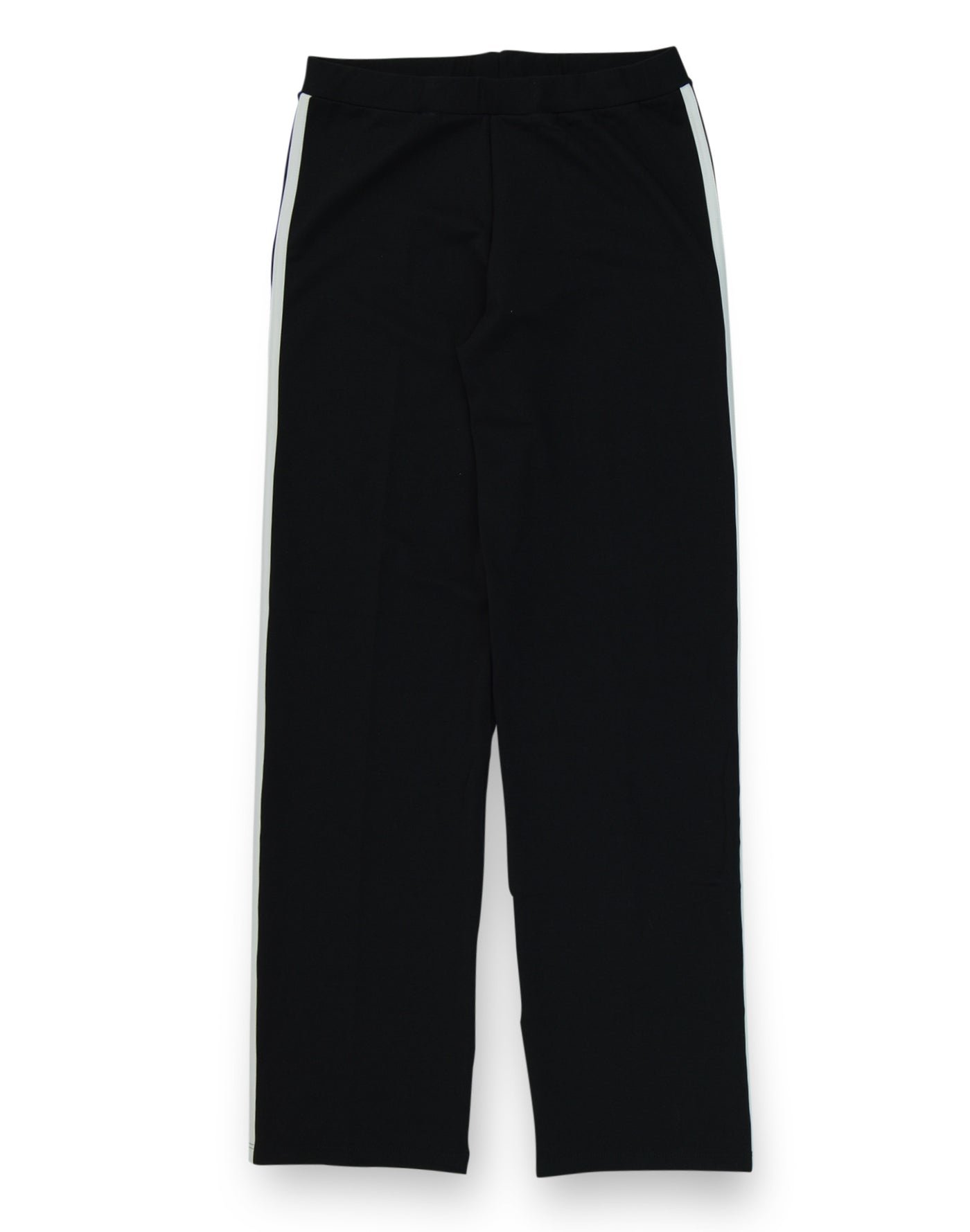 Outplay Tux on the Beach gender neutral  sweatpants in black with white side leg stripe - front flat view