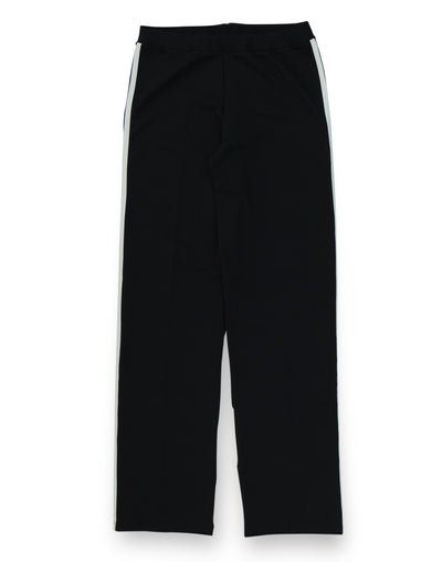 Outplay Tux on the Beach gender neutral  sweatpants in black with white side leg stripe - front flat view