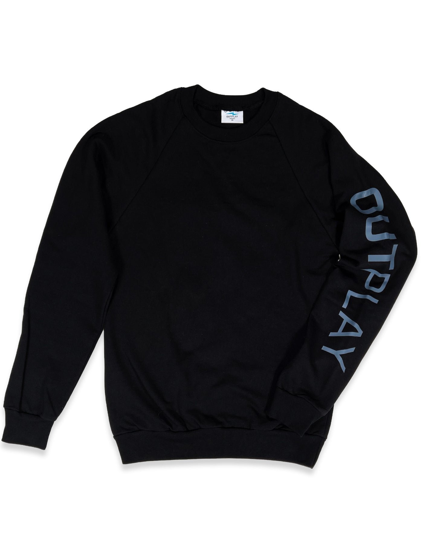 Outplay Arenal pullover sweater in black with grey logo over right sleeve