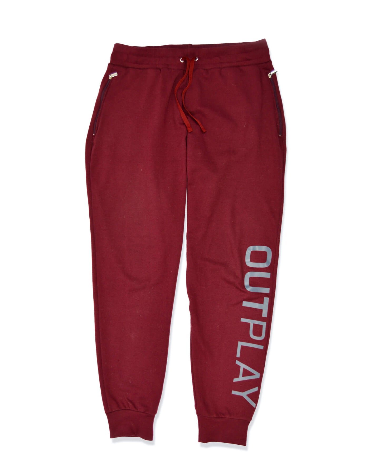 Outplay_ Mifes_burgundy branded gender neutral jogger pants front view